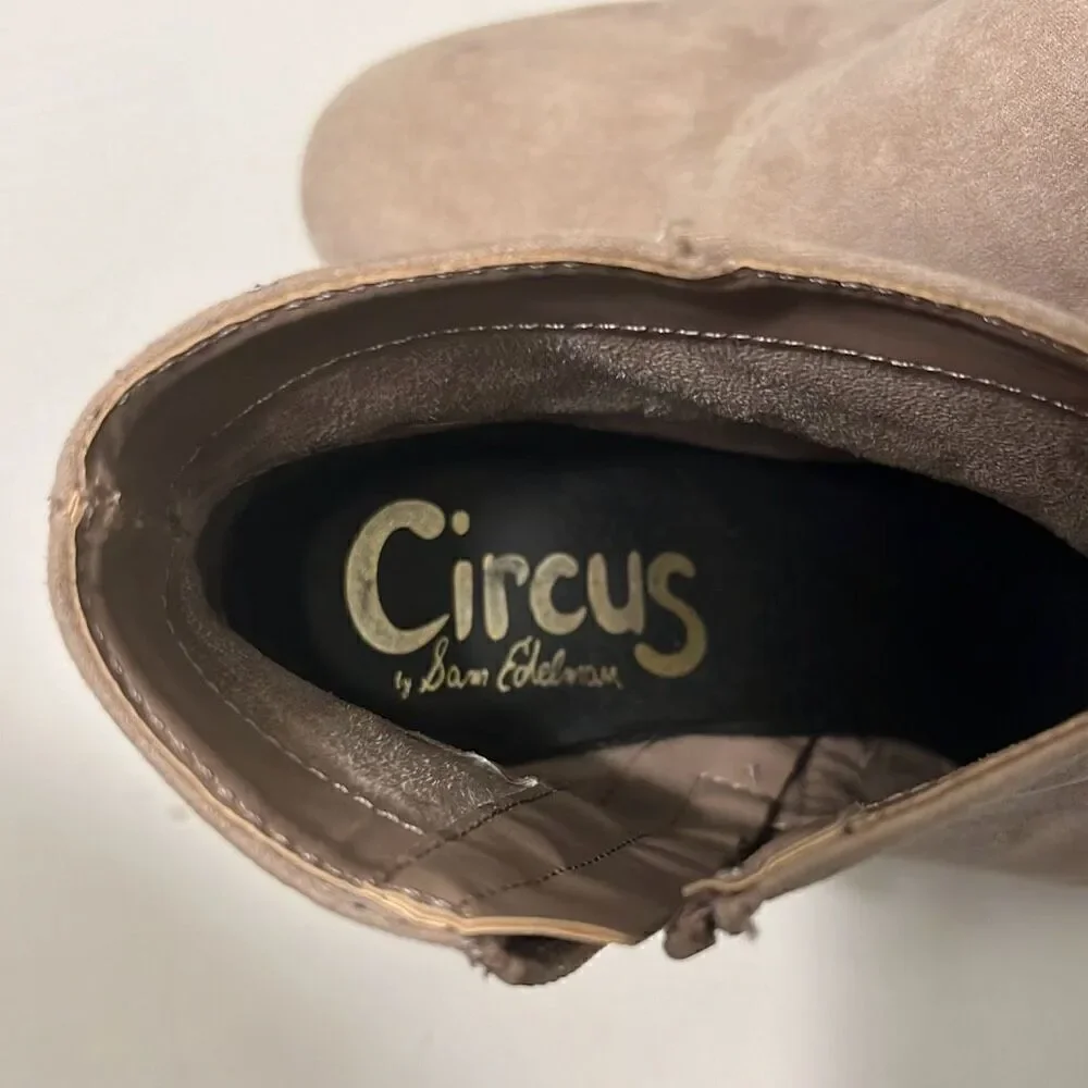 Circus by Sam Edelman Women's Taupe Rose Suede Block Heel Ankle Boots Size 8.5